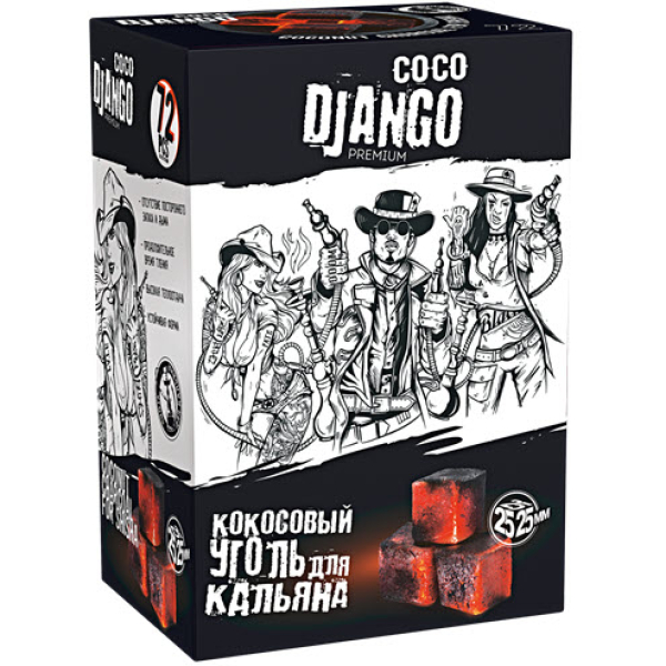 Уголь Coco Django 25мм для кальяна - 1кг (72 шт) в Иркутске