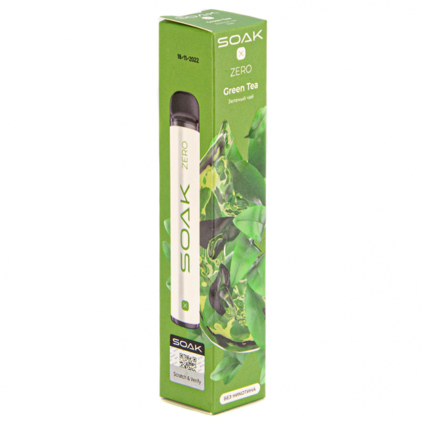 SOAK X ZERO Green tea 1500 затяжек (без никотина) в Иркутске
