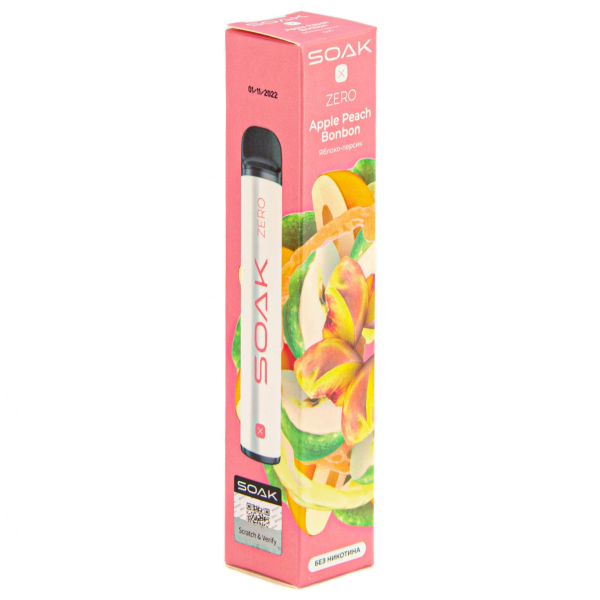SOAK X ZERO Apple peach bonbon 1500 затяжек (без никотина) в Иркутске