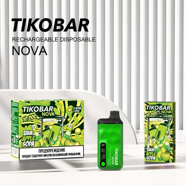 Электронка Tikobar Nova Кислая Яблочная Содовая 10000 Затяжек в Иркутске