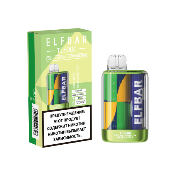 ЭСДН ELF BAR Te Киви Арбуз Зеленое Яблоко 6000 затяжек в Иркутске